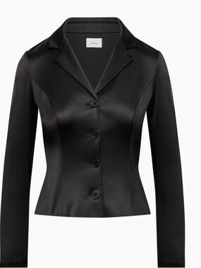 NWT Aritzia Wilfred  Black Satin Tailored Hollywood  Button-Front Jacket size XS